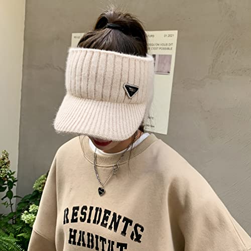 Image of Open Beanie with Earflaps Visor Brim Bun Ponytail Winter Golf Tennis Hats Women