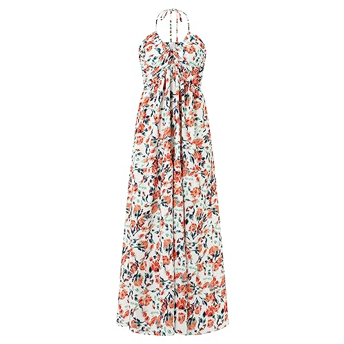 Image of Owl's-Yard Women Ruffle Spaghetti Strap Dress Sexy Backless Tiered Flowy Sundresses Boho Beach Long Dress Clubwear (M-02, XL)