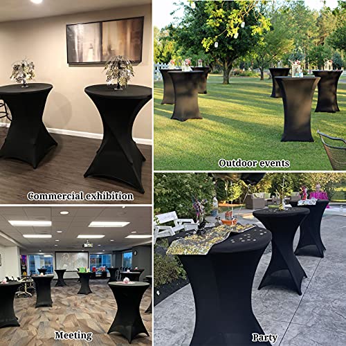 3er-Set Stretch Stehtisch Husse für Bistrotisch Ø 80-85 cm Elegante ,Verstärkung im Fußbereich,40°C Maschinenwäsche ，Stretch-Husse Schwarz Hussen für Stehtische und Bistrotische（80×110cm,Schwarz)
