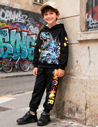 Image of Toddler Boy Clothes Dinosaur Printed Hoodies Long Sleeve Pant Sets | Toddler Clothes for Boys Sweatpants Set T-Rex Sweatshirts 2pcs Toddler Boy Outfits Fall Winter Spring