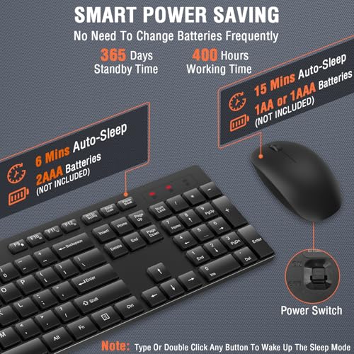 Image of Wireless Keyboard and Mouse Combo, EDJO Silent Full Size USB Keyboard Mouse, Gaming Keyboards, Numeric Key Pads, Replacement Keyboards for Laptops (Black)