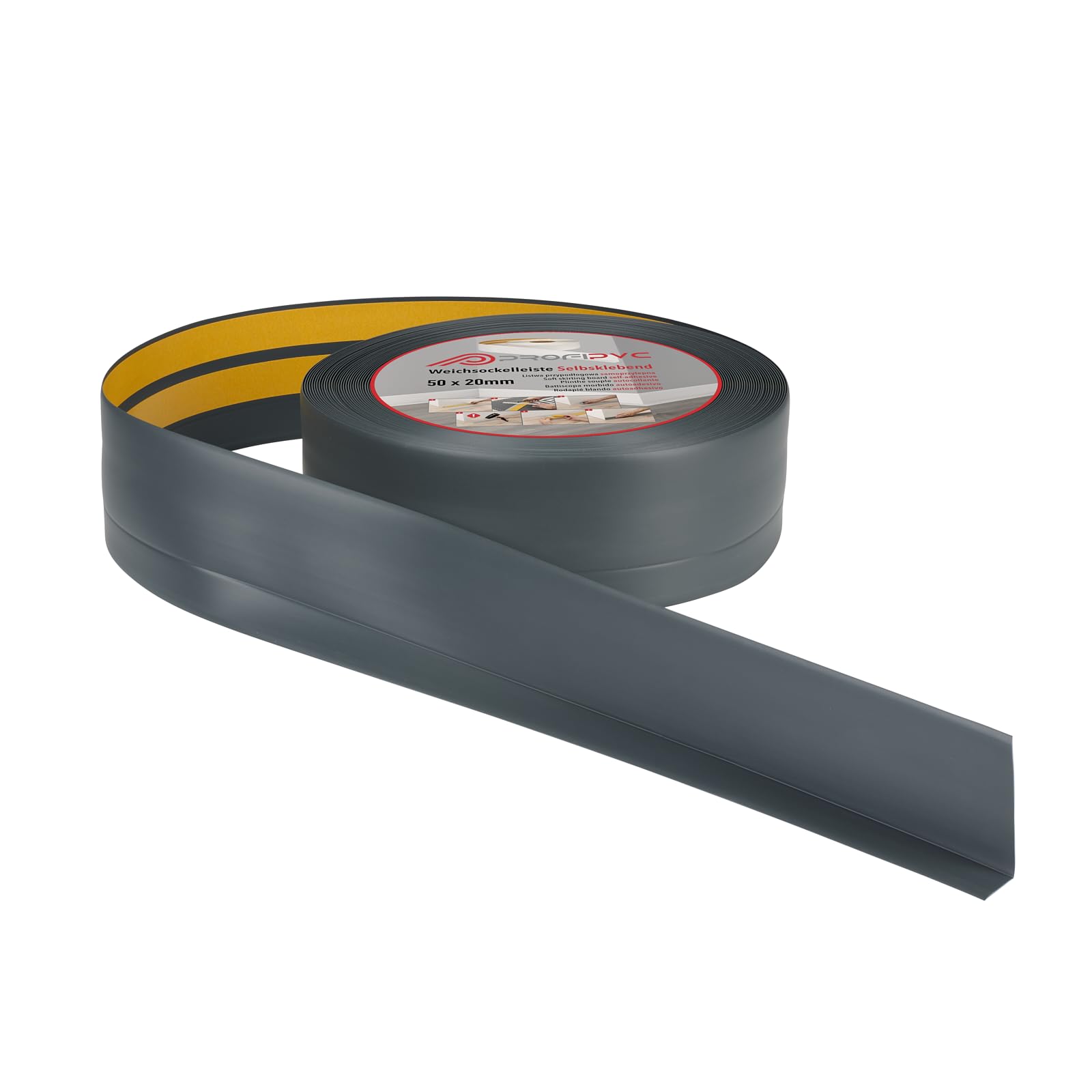 ProfiPVC Weichsockelleiste - Abschlussleiste aus PVC 50x20mm 20 Meter, selbstklebende Bodenleiste, flexible Knickleiste, auch für Küche und Badezimmer, Premium Weich Sockelleiste, Anthrazit