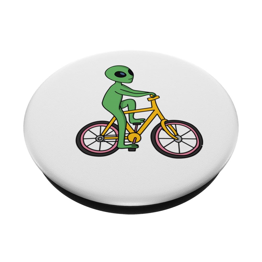 Alien on a bicycle PopSockets Swappable PopGrip, Black - Image 2