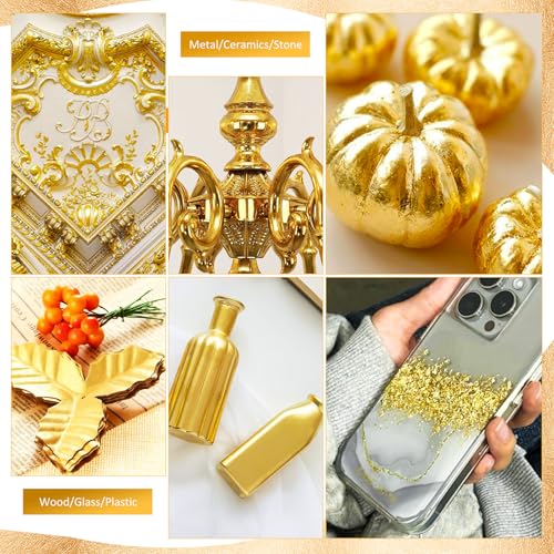 Blattgold Kleber Set - 200ml Wasserbasierter Kleber & Schutzlack mit Pinsel, 100 Blattgold-Stücke für Kunst, Basteln, Malerei, Möbeldekoration - inklusive Blattgold Bastel- und Vergoldungsmaterialien