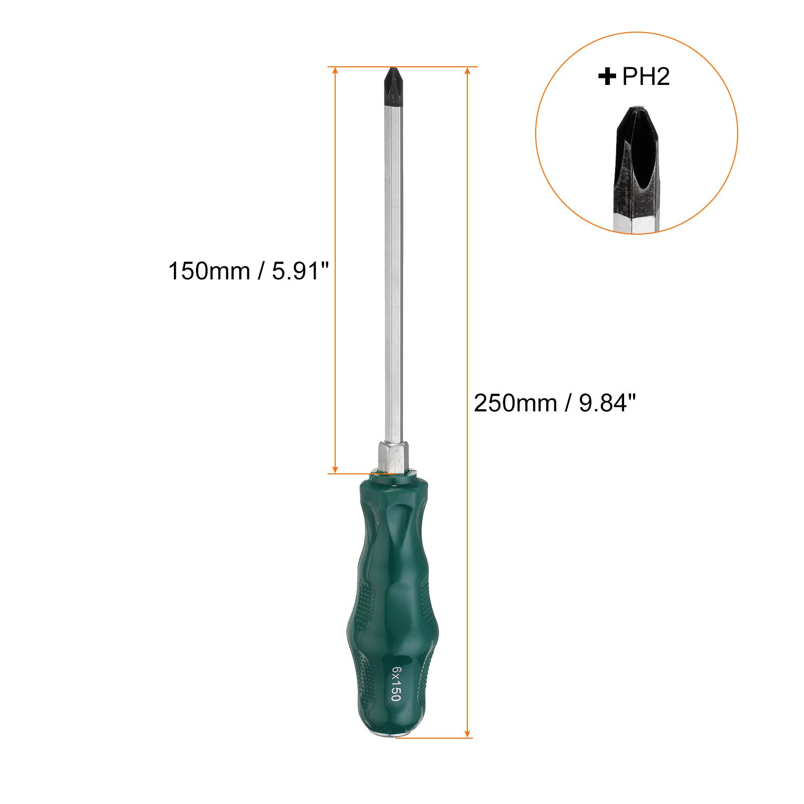 HARFINGTON PH2 - Destornillador Phillips #2 de 9.8 pulgadas, destornilladores magnéticos de demolición CR-V con mango ergonómico para reparación de bricolaje, verde