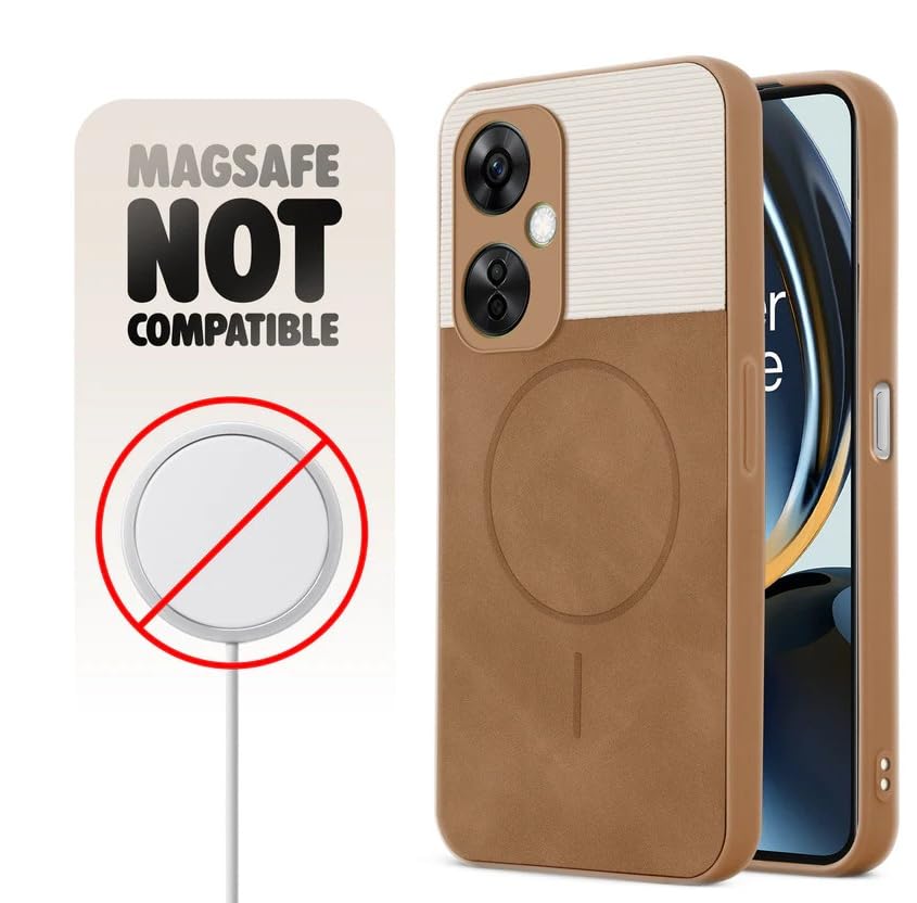 Image of Bintage CASE Dual-Leather Mac Safe Design Phone Case| Soft Touch Finish | Full Camera Protectection Back Cover Compatible for OnePlus Nord CE3 Lite 5G - White & Nut Brown