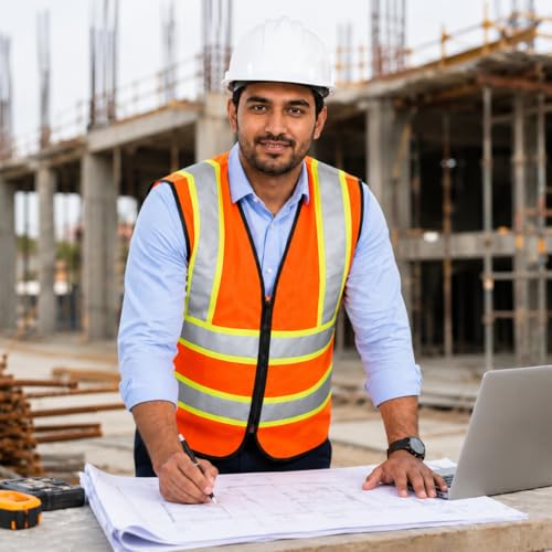 Image of VRITRAZ Unisex High Visibility Reflective Safety Vest | Multi-Pocket Safety Workwear Jacket for Construction Workers, Engineers, Security Guards, Factory & Road Safety Use