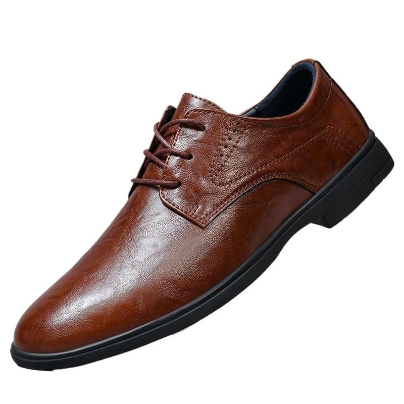 Dress Oxford for Men Men's Comfort Orthopedic Dress Shoes Lace Up Pointed Burnished Toe PU Leather Shoes Block Heel Rubber Sole Slip Resistant Business
