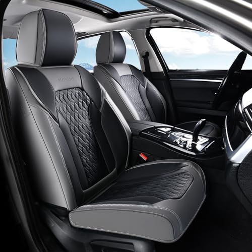 Image of FLORICH Seat Covers, Car Seat Covers Front Seats, Luxury Nappa Leather Seat Covers, Breathable and Waterproof Car Seat Protector 2 Seat, Automotive Seat Covers Universal for Most Cars-Gray&Black
