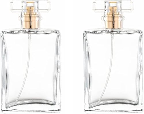 Atomizador de perfume de vidrio transparente, 2 unidades, 3.5 onzas líquidas, botella vacía recargable para hombres y mujeres, botella de espray