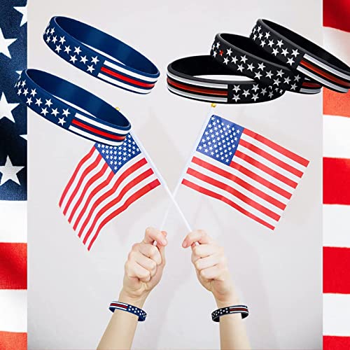 COYOUCO 10 Pack American Flag Bracelets -Thin Red Line Silicone Rubber Wristband Stretch Set for Americanism, Patriotic, Holiday, Army and Sport Fans, ndependence Day, Gifts for Teens Men Women3