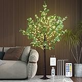 FastDeng 6FT Lighted Eucalyptus Tree - Artificial Plant Tree with 240 LED Warm White Lights, Remote
