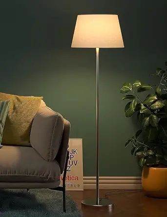 Floor Lamp Standing Modern Stainless Steel Silver 4.5Ft Height Yellow Lampshade 12 Inches Living Room Corner, Home, Hotel, Office (Jute)