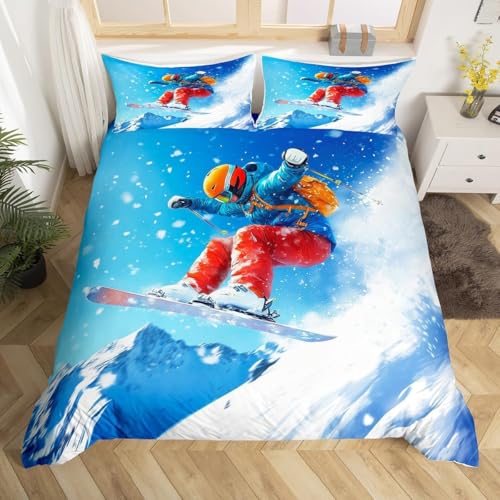 Funda Nordica Cama 90 Esquí Ropa de Cama Deportes Microfibra Suav Funda Edredon 135x200, Funda Nórdica Deportes Extremos y 2 Funda de Almohada 50x80 cm, d8085