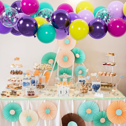 Image of 100pcs Pink Blue Purple Balloons Kit - 12 inch Metallic Pastel Teal Hot Pink Confetti Balloons for Birthdays, Baby Showers, Weddings, Mermaid & Unicorn, 90s, Dollhouse Decorations (2 Ribbons)