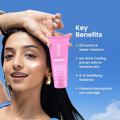 Image of Foxtale Ice-Burst Gel Sunscreen SPF 50 PA++++ for Oily Skin, In-Vivo Tested & 100% New-Gen UV Filters | Prevents Tan, Controls oil, & Mattefies | Lightweight, Non-Greasy, No White Cast | For Men & Women 80ml
