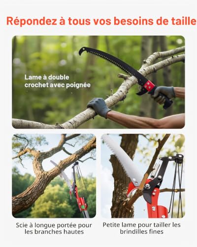 VEVOR Scie à Élaguer Extensible, 2,15-8,09 m, Scie sur Perche Manuelle, Lame Acier Tranchante, avec Ciseaux, 8 Perches Fibre de Verre, Outil Élagage pour Tailler Branches Hautes, Palmiers, Arbustes – vue 3