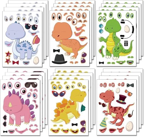24 Pieces Make Your Own Dinosaur Stickers Make A Face Stickers for Kids Toddlers with Dinosaur System DIY Craft Sticker Kids Party Favor Supplies Crafts