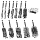 ASNOMY 12Pcs Wire Bore Brush for Drill,5/16'-1-3/16' Stainless Steel Wire Brush Bore Cleaning Brush Set for Power Drill Cleaning,Abrasive Drill Wire Brush with 1/4' Hex Shank