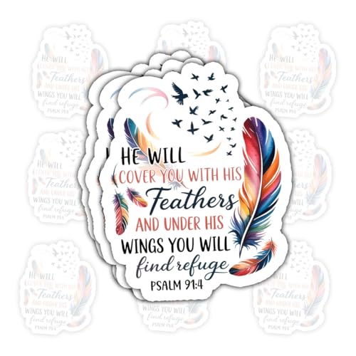 3 Pcs He Will Cover You with His Feathers Sticker Gifts for Christians, Prayer Warriors, Bible Study Members, Church Leaders, Spiritual Growth Seekers, Faith Believers, Women of Faith – 3"x3"