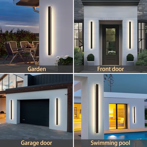 Image of Modern Outdoor Wall Light, 47.3Inch Black LED Dimmable IP65 Waterproof with Remote Outdoor Linear Wall Sconces Exterior Lighting Fixture Porch Wall Light for House, Front Door, Garage