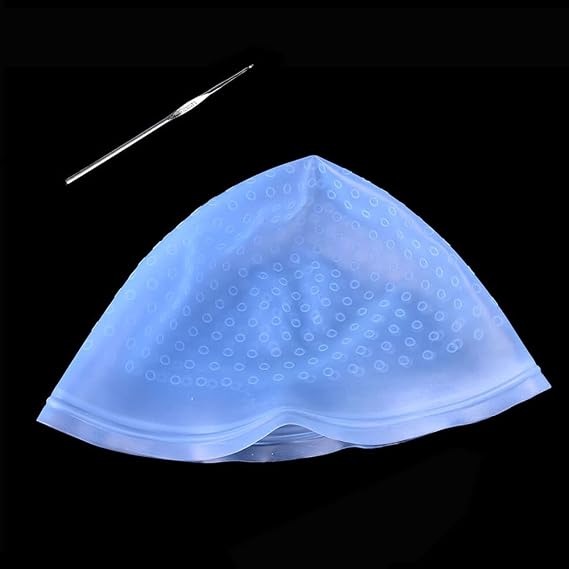 1 Pc Blue Reusable Silicone Hair Coloring Highlighting Cap, Hair Dyeing Cap for Hair with Hook for Hair Coloring Salon Hairdressing Tool