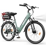 ESKUTE C100 Plus E-Bike, 26 Zoll Elektrofahrrad, E-Cityrad 250W HeckMotor, 36V 13Ah Wechselakku, bis zu 100km, LCD-Display, Tiefeinsteiger E-CityBike mit-Fahrradtasche