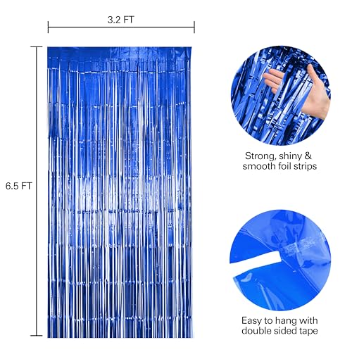 Image of Hampton Distribution 2 Pack Blue Fringe Backdrop Curtains, Blue Streamers Party Backdrop, Baby Shower Decorations, Party Decorations Supplies for Birthday, Holidays, Parties & More