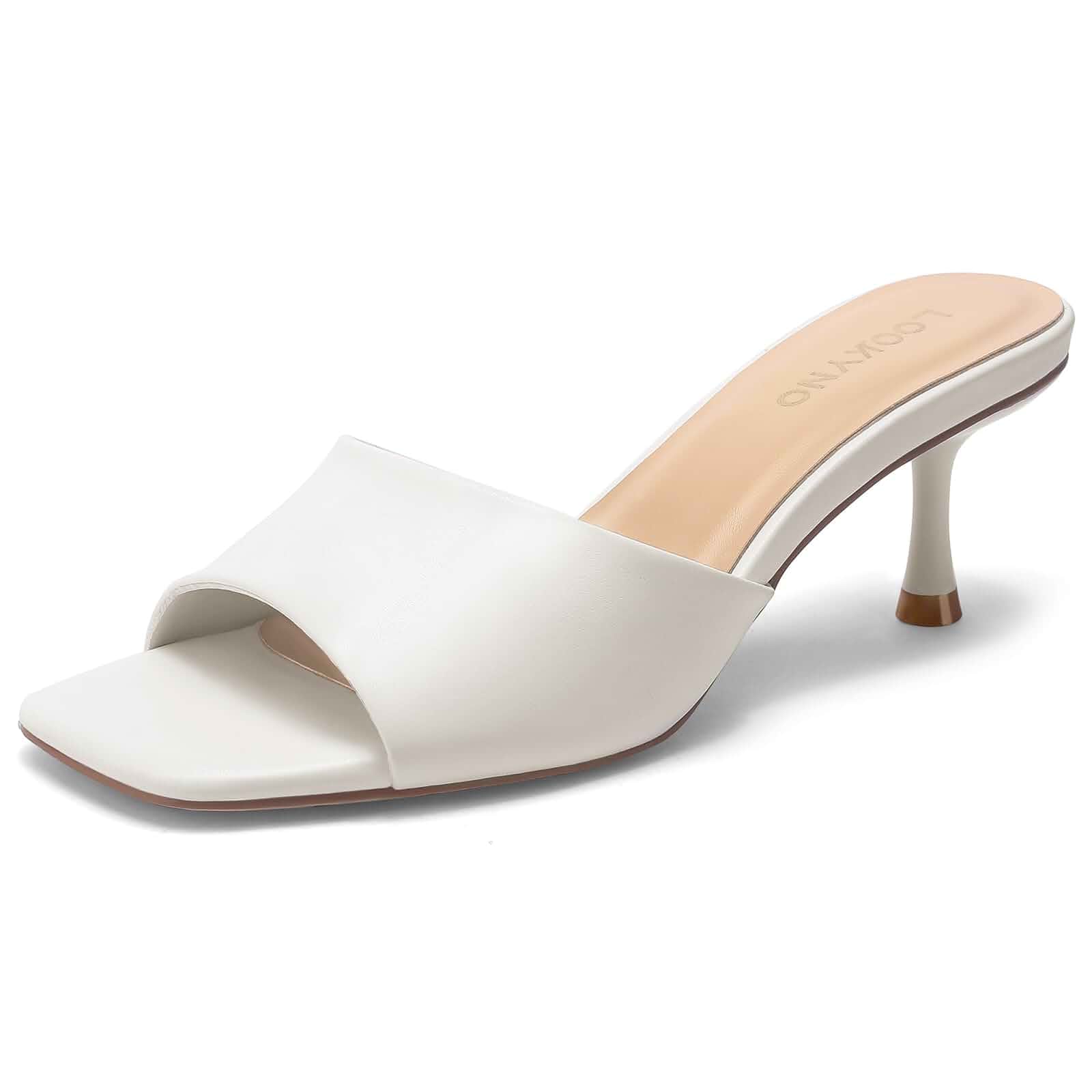 Womens Kitten Heel Sandals Square Toe Open Toe Mules Sandals Chic 2.3 Inch Dressy Stiletto Heeled Sandals Slip On for Party, Daily Casual