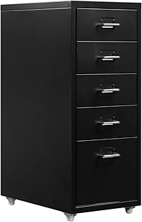 HollyHOME 5-Drawer Mobile File Cabinet, Rolling Filing Organizer, Metal Storage Cabinet with Casters for Home, Rolling Office Filing Cabinet with Wheels School, Black