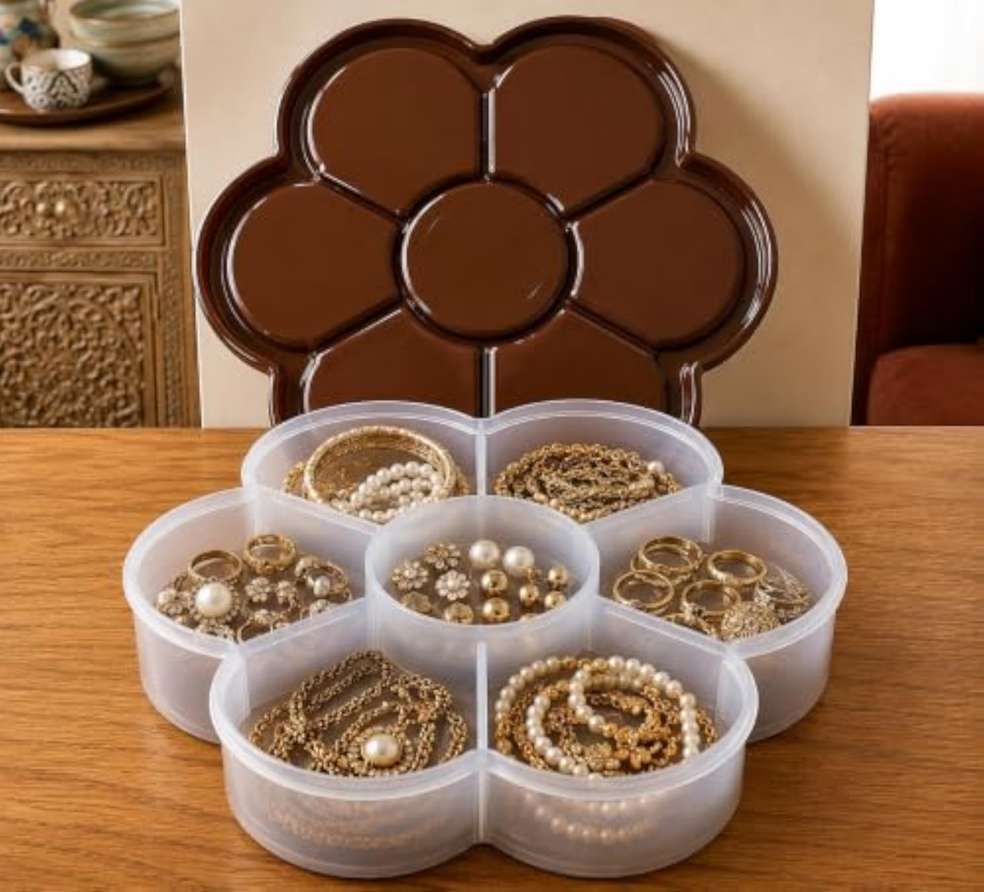 Flower Shape Jewellery Organiser Box with 7 Compartments