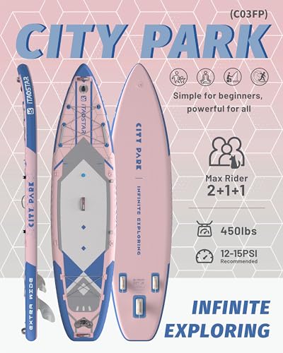 Image of iTAOSTAR City Park 12'x35 inch Extra Wide Paddle Board with Seat, One-Stop Premium SUP Board Gears, Tailored 5 Fins, Stable Inflatable Stand Up Paddle Boards for Youth of All Levels