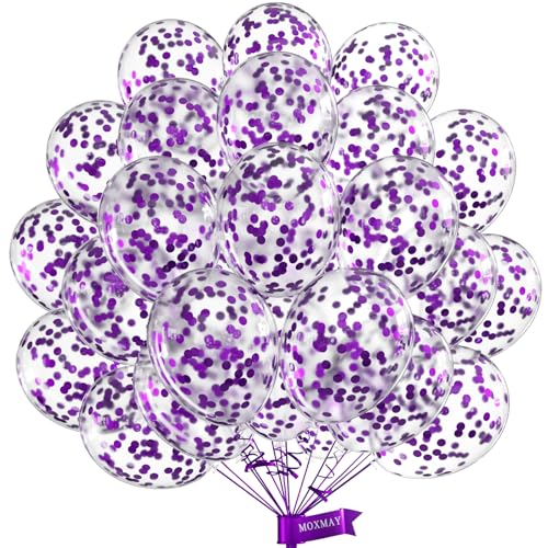 Image of Purple Confetti Balloons, 12inch, 50 Pcs, Latex, Perfect for Birthdays, Unisex-Adults & Kids