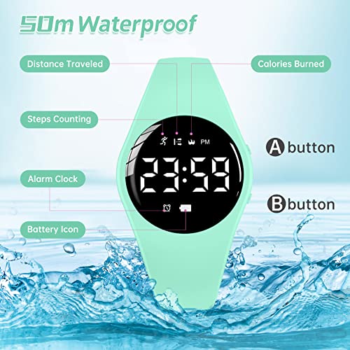 Image of Kids Watch, Digital Watch for Girls Boys, Sport Watch with Alarm Clock, Stopwatch, Waterproof Fitness Tracker with No App for Ages 5-12 Children (YB-Green)