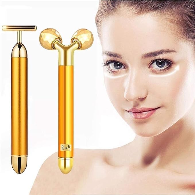 Abgrow 2 in 1 Energy Beauty Bar Electric Vibration Facial Massage V shape Roller Waterproof Face Skin Care T-Shaped Anti Wrinkle Massager for Forehead Cheek Neck Clavicle Arm (Gold Colour) (B0CTN1JNS7) Amazon Price History, Amazon Price Tracker
