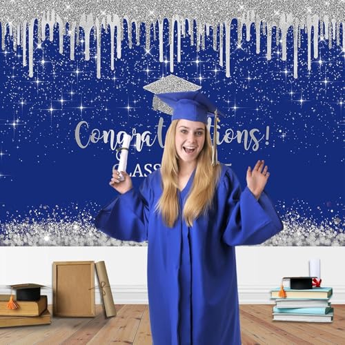 Fondo para graduación azul y plata 7x5 pies miniatura 3