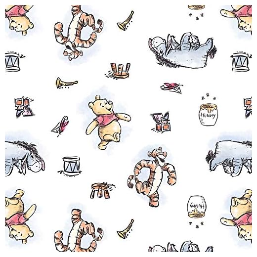 Winnie The Pooh Disney Licensed Pooh and Friends Toss on White Design by Springs Creative 43" Wide 100% Cotton Fabric SC-68676 Sold by Yard