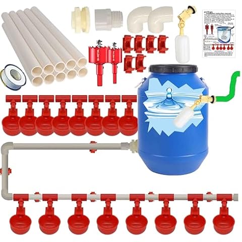 Complete Set Automatic Chicken Waterer Cups,with PVC Pipelines,Chicken Water Cups,PVC Tee Fittings,Float Valve,DIY Chicken Watering System, Poultry Feeding Water,Poultry Watering System,Chicken Waters Cover