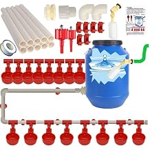perfsign Complete Set Automatic Chicken Waterer Cups,with PVC Pipe,Chicken Water Cups,PVC Tee Fittings,Pressure Regulator for Poultry Feeding Water,Poultry Watering System,Poultry Waterer, White,red