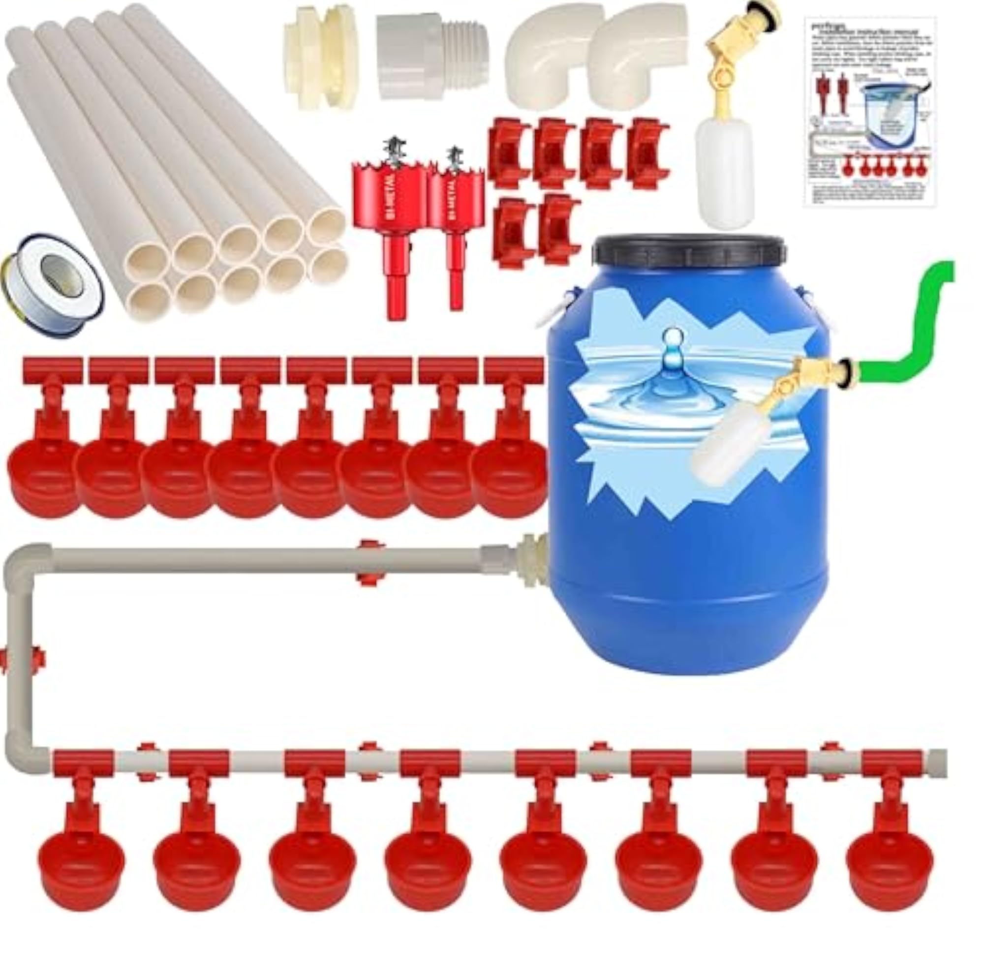 Complete Set Automatic Chicken Waterer Cups with PVC Pipe