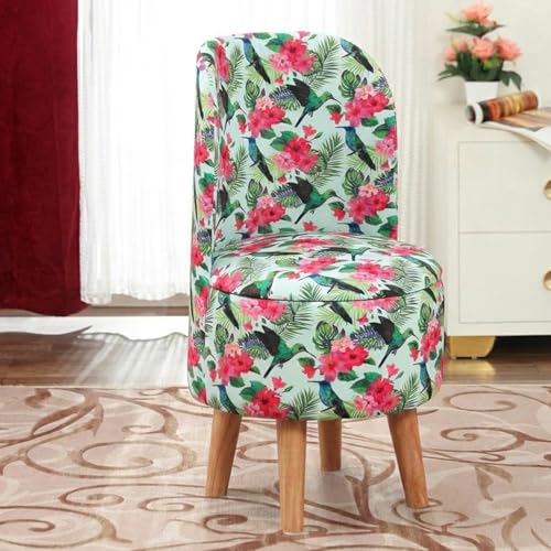 Image of NACIA Elegant Velvet Printed Ottoman Chair | Dressing Table Chair for Bedroom Makeup Room Decor | Modern Upholstered Ottoman with Wooden Legs for Living Room & Home (18x18x32 Inches, Parrot)