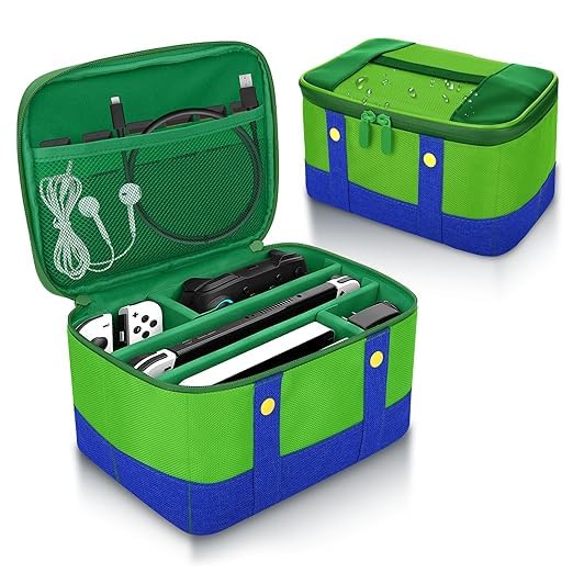 Cute Switch Carry Case for Nintendo Switch/Lite/OLED, Portable Soft Shell Waterproof Protective Storage Travel Carrying Case Messenger Bag Oxford for NS SD Console Dock JoyCons Accessories, Blue & Red (Green)