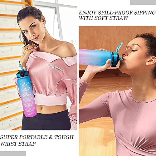 Image of Water Bottle with Motivational Time Marker, Motivational Water Bottle,Sipper Straw Drinking Reminder with BPA Free Tritan Material For Gym,Kids,Home,Office,School-Multi(1 Litre Bottle)-1Pic