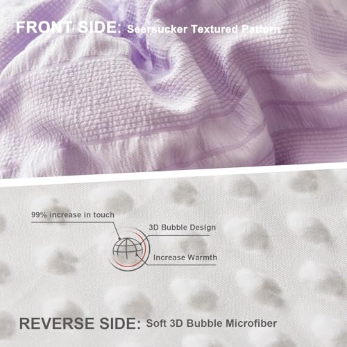 Image of tohrisa Boho Comforter Set King Size Striped Pleats Bohemian Seersucker Bedding Set All Season Soft Cozy 3 Pieces Quilt with 2 Pillowcases(104 inchX90 inch Lavender)