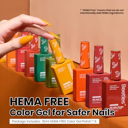 Image of Beetles Hema-Free Gel Polish Set - 6PCS 15ml Full Size Golden Hour Summer Gel Nail Polish Set, Burgundy Orange Dark Red Green Color Matching Bottles Soak Off UV LED DIY Home Salon Gift for Women