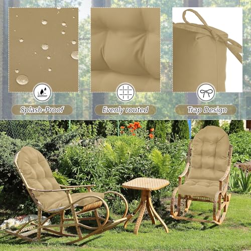 Image of Geelin 4 Pcs Outdoor Patio Chair Cushion Thick High Back Adirondack Chair Cushion Tufted Weather & Fade Resistant Anti-Slip Outside Rocking Chairs Pads with Ties 44 x 19 x 4 Inch (Brown)