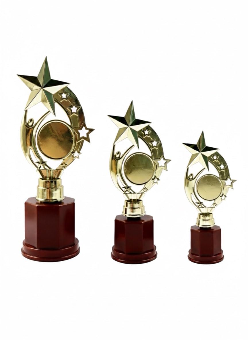 Victory Gold Seven Star Trophy Set Pack of 3 – 9.5”, 8.5”, 7” | Premium Winner Awards of Excellence | Golden Trophies for Sports, School Competitions, Office Events & Kids Achievements-image-13