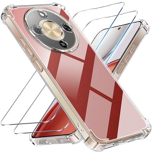 Tentoki for Honor Magic 8 Lite Case and 2 Screen Protector Clear Soft TPU Cover Shockproof Protective Prevents Yellowing Ultra-Slim Transparent