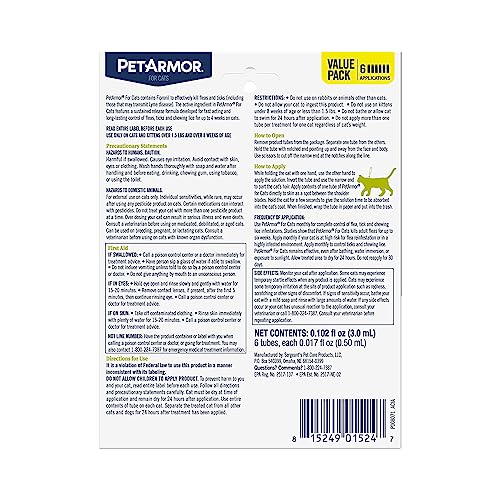 PetArmor Flea & Tick Topical Cats 1.5 lbs+, Fipronil, 6-Month | Ideal for Cats & Kittens 1.5 lbs+; Fast-Acting & Waterproof; no vet visit required; Vet-Quality, No Rx Needed - Image 3