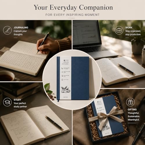 Image of Eco Friendly Blue Notebook A5 | Tree-Free Coffee Husk Paper Cover Journal | FSC Certified College Ruled Recycled Pages | Premium Minimal Diary for Office, Work & Gifting